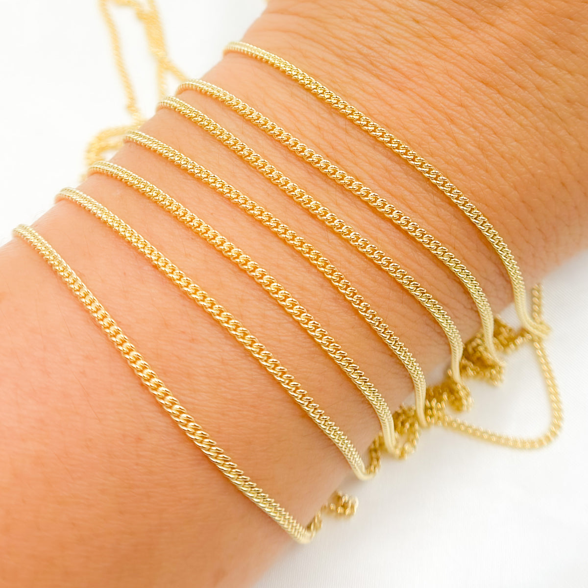 14K Solid Gold Smooth Curb Chain