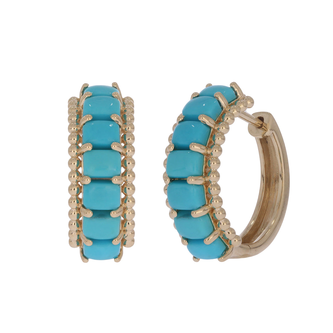 EHZ57696TQ. 14K Solid Gold Turquoise Hoops