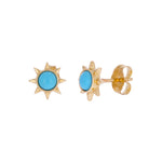 Load image into Gallery viewer, CE97073TQ4. 14K Solid Yellow Gold Turquoise Sun Stud Earrings