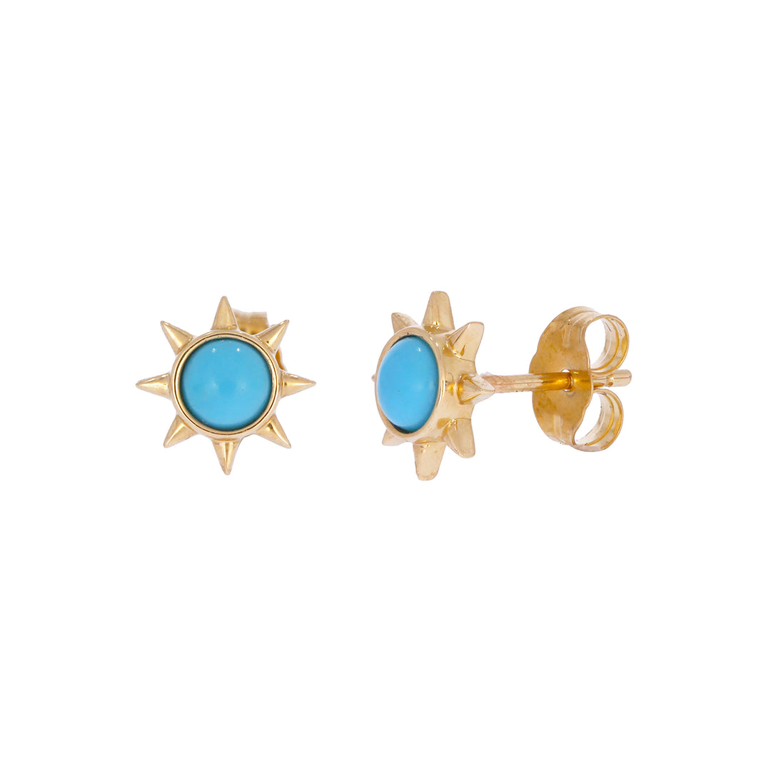 CE97073TQ4. 14K Solid Yellow Gold Turquoise Sun Stud Earrings