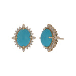 Load image into Gallery viewer, CE97428TQ9X7. 14k Solid Gold Diamond and Turquoise Oval Stud Earrings