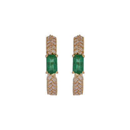 EHF57596. 14K Solid Gold Diamond and Gemstone Fancy Hoop Earrings