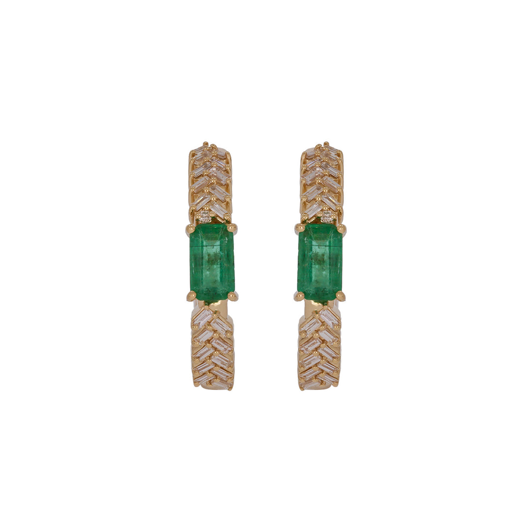 EHF57596. 14K Solid Gold Diamond and Gemstone Fancy Hoop Earrings