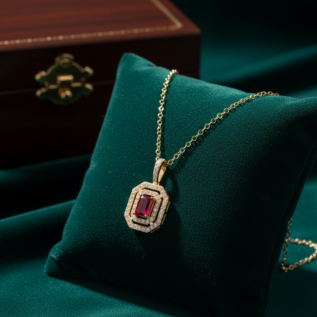 CP97256RU6X4. 14K Solid Gold Ruby Octagon Charm