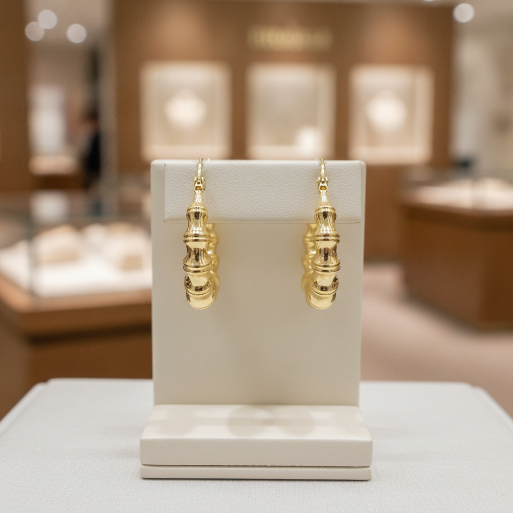 GER145. 14K Hollow Gold Textured Hoop Earrings