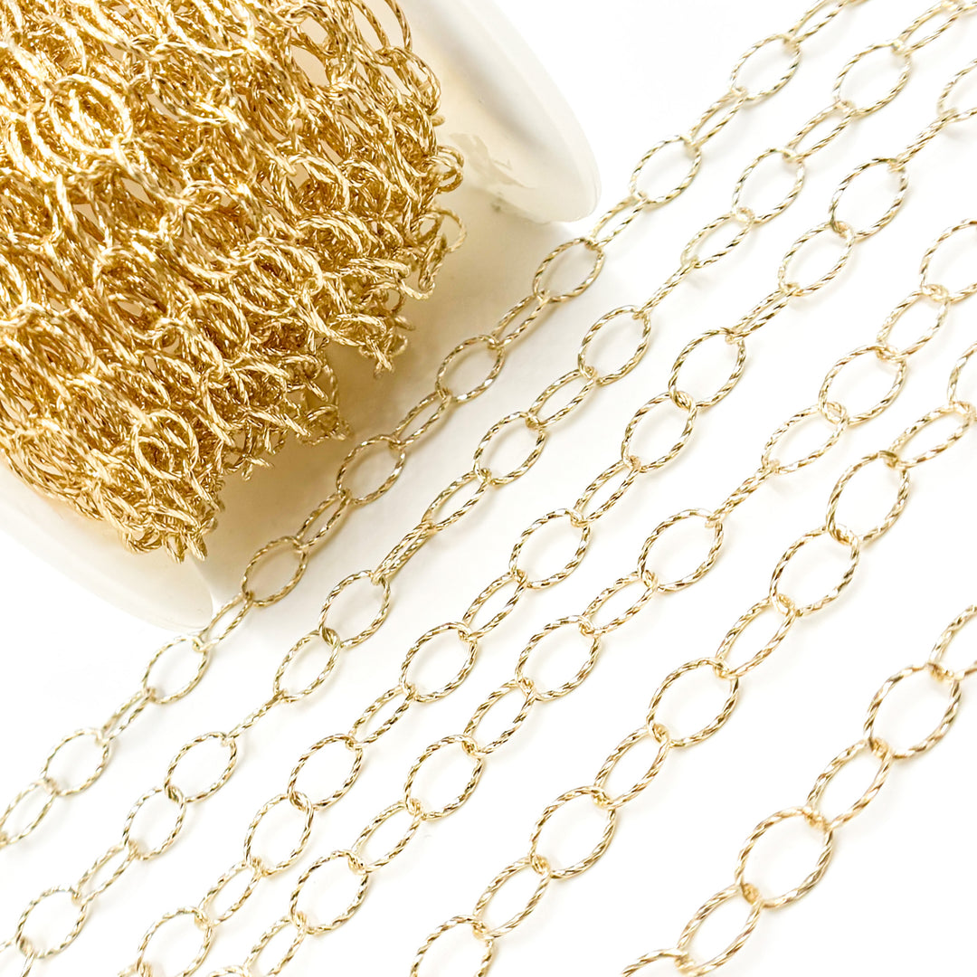 Solid Gold Hammered Oval Cable Link Chains