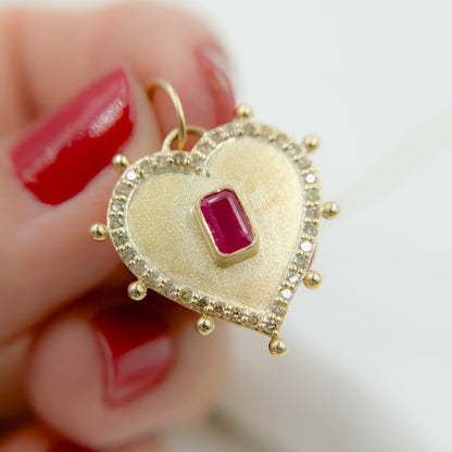 14k Solid Gold Diamond and Ruby Heart Charm. GDP573