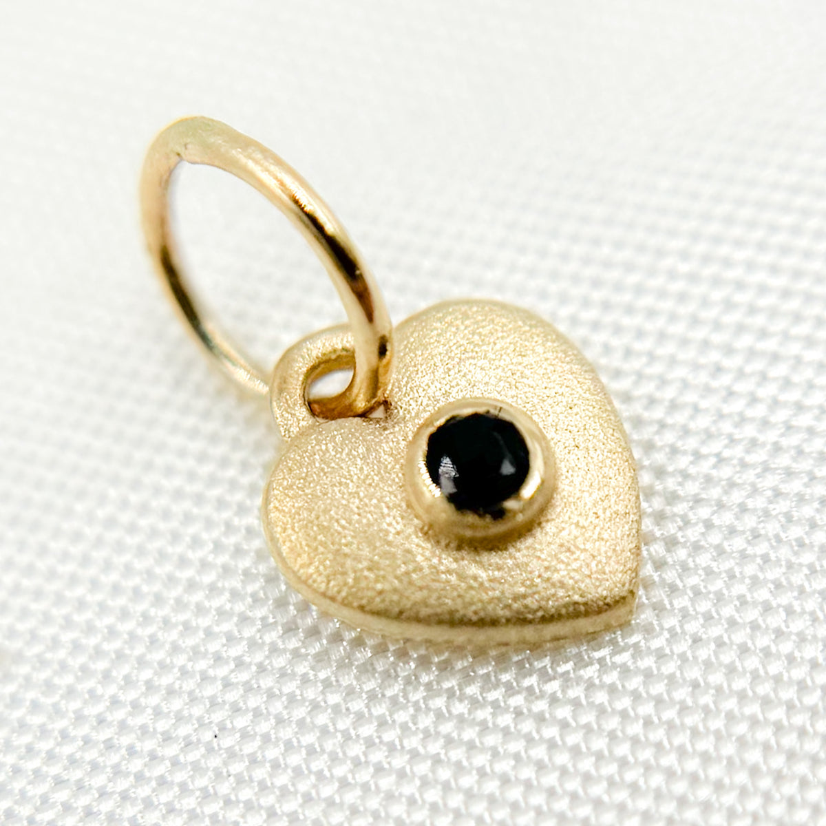 14K Solid Gold Heart Charm with Gemstone