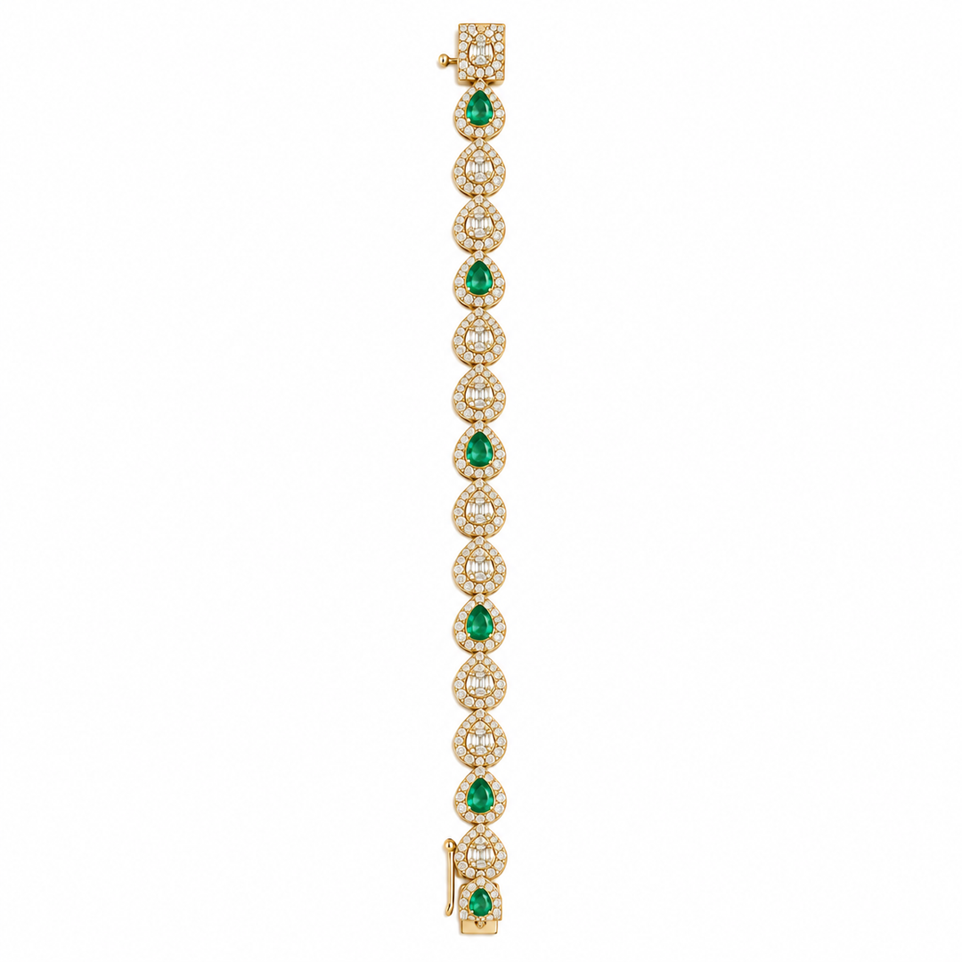 BR404121. 14K Solid Gold Diamond and Emerald Fancy Bracelet