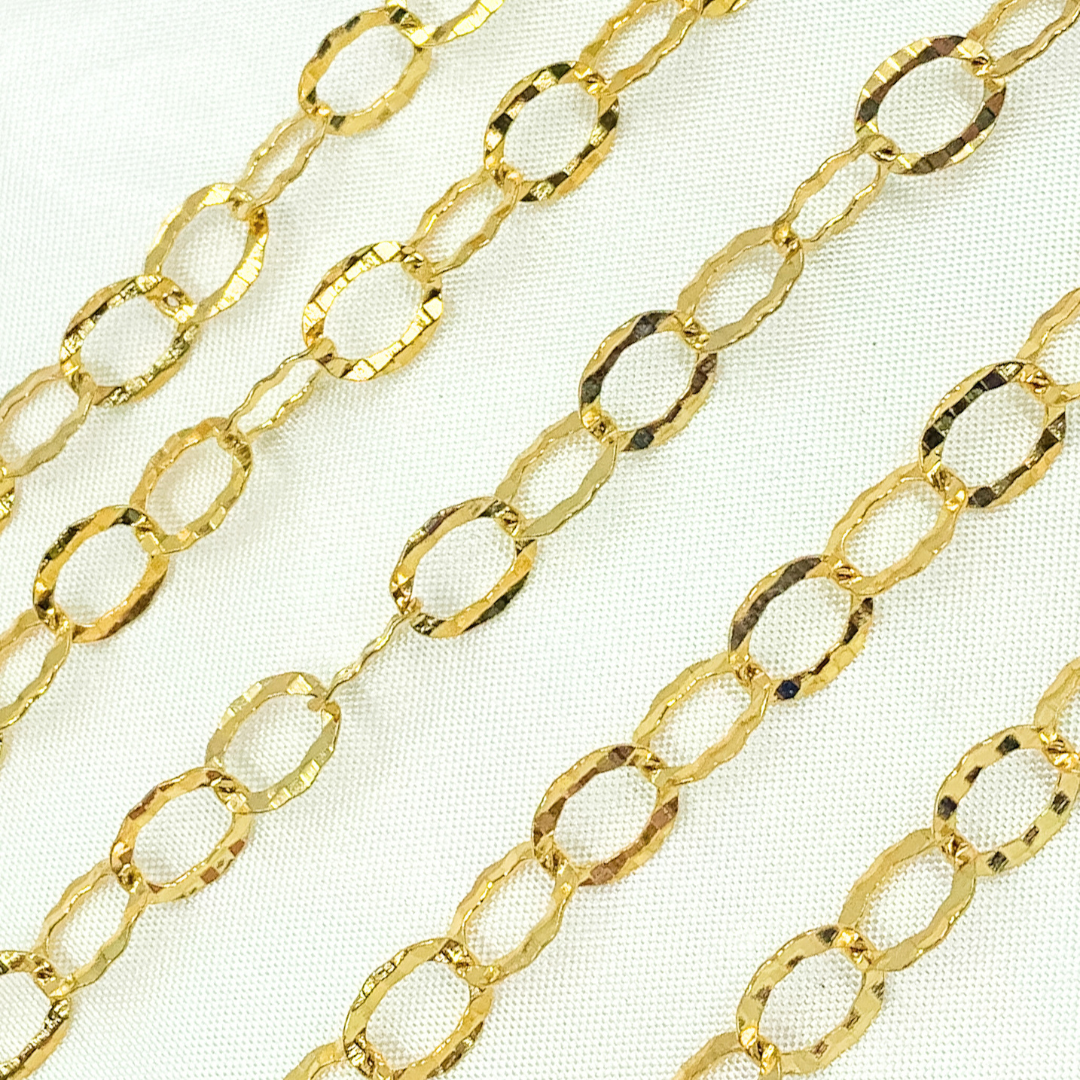 Gold Plated 925 Sterling Silver Hammered Round Link Chain