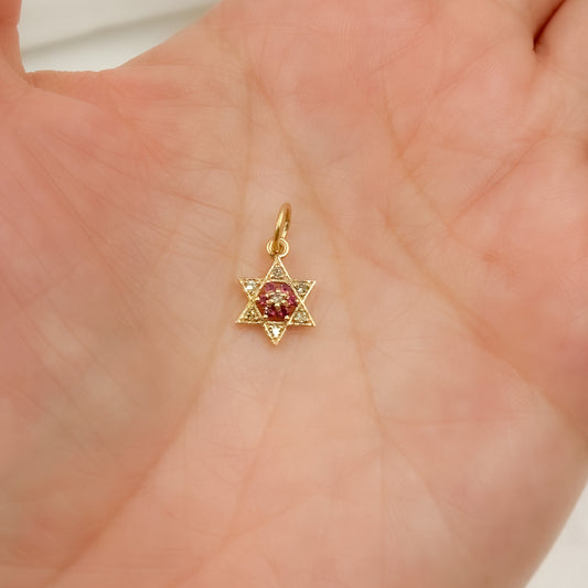 GDP393. 14K Solid Gold Diamond Star Charm with Gemstone