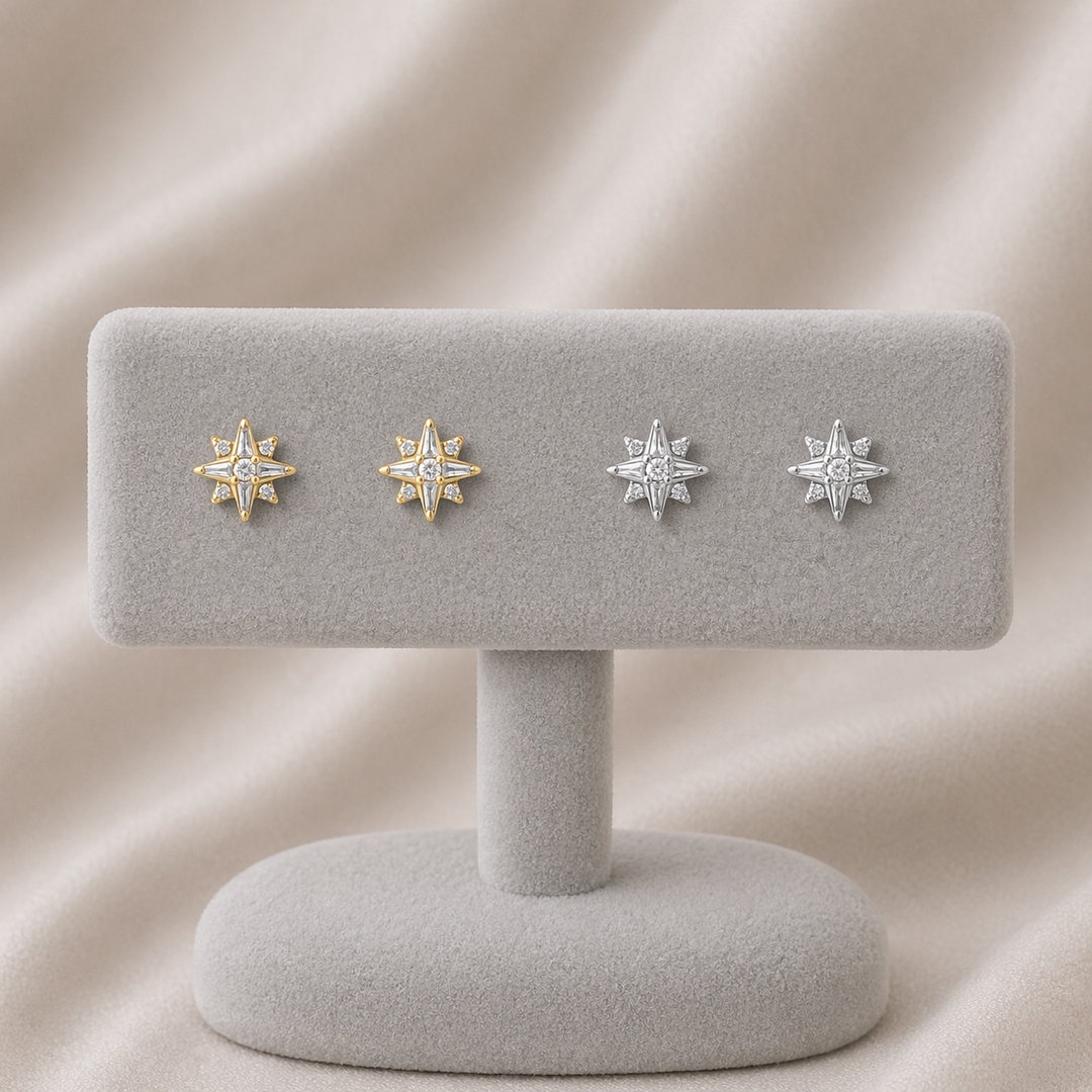 EFC54266. 14K Solid Gold Diamond Star Studs