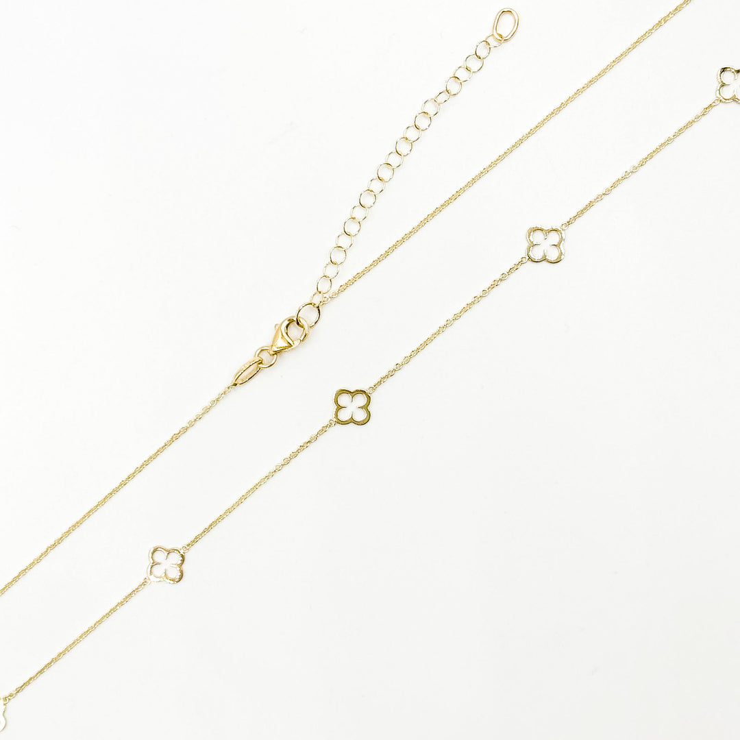 NKSET742. 14k Solid Yellow Gold Clover Link Necklace