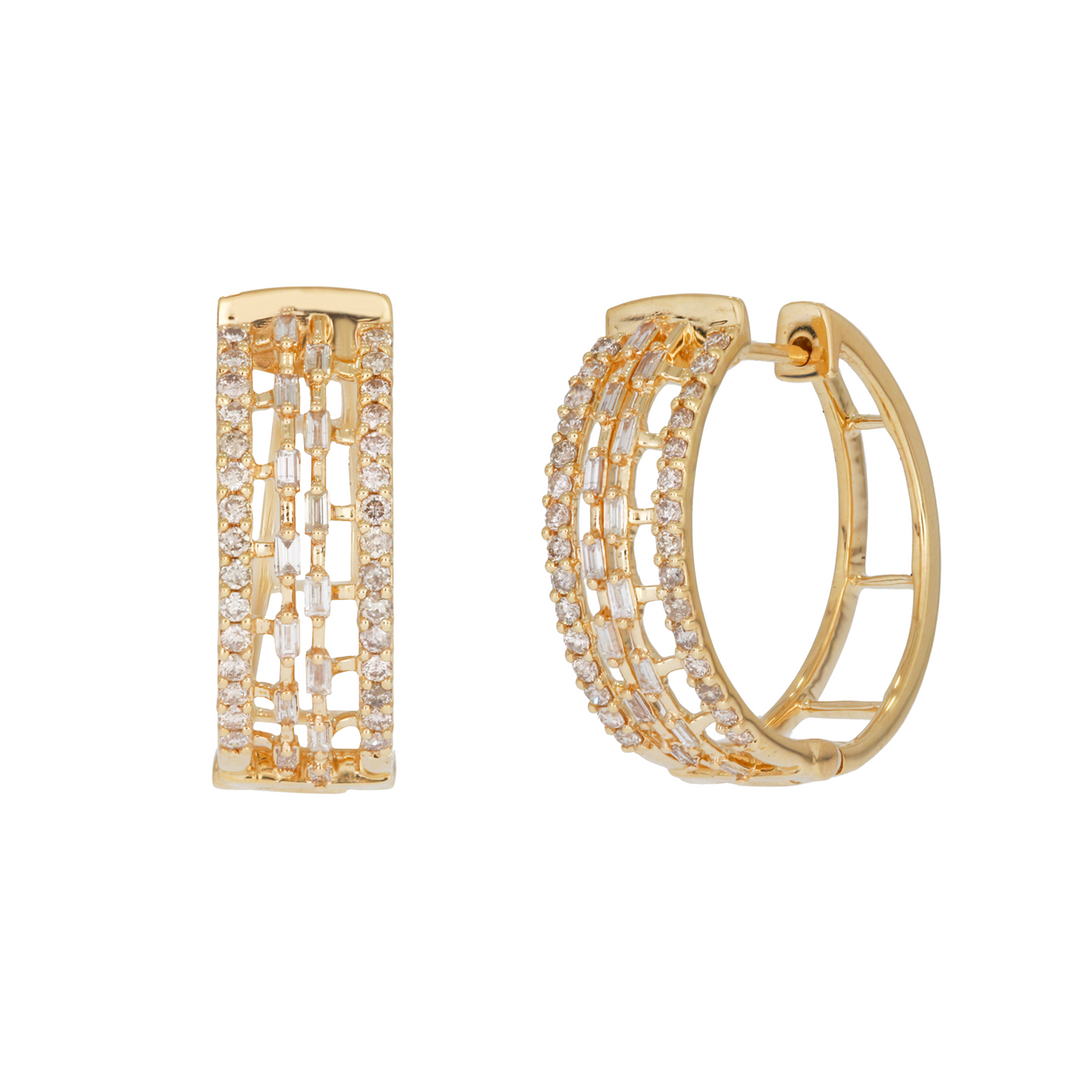 DER00417. 14K Solid Gold Diamond Hoops