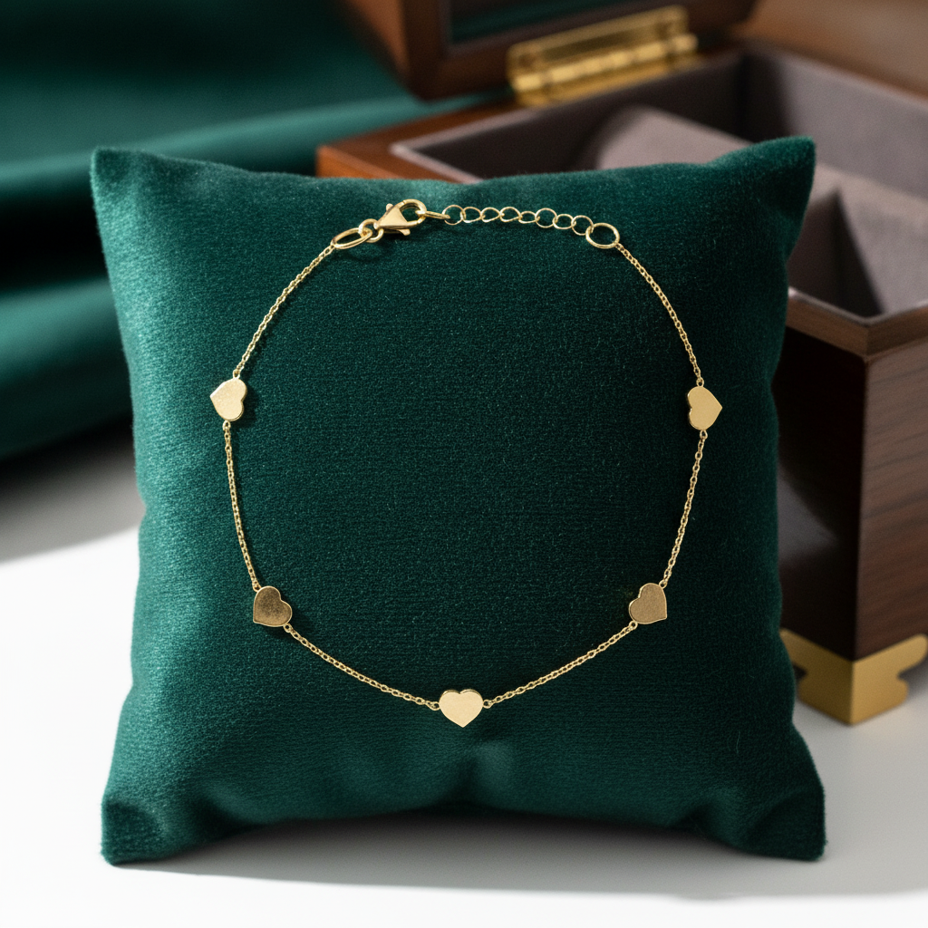 BRSET418. 14k Solid Yellow Gold Heart Link Bracelet