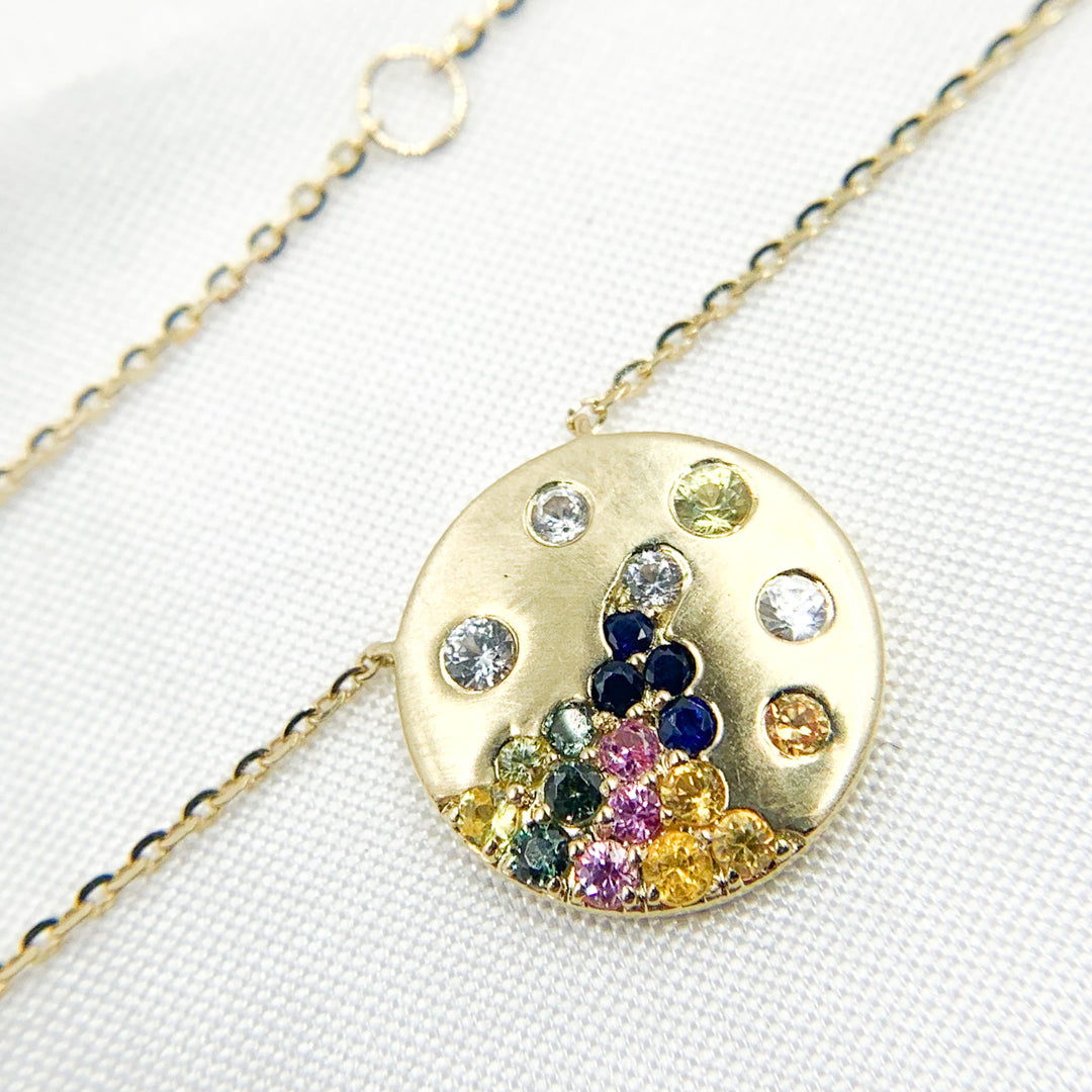 14K Solid Gold Diamond and Multi Sapphire Necklace. NT405722