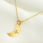 Load image into Gallery viewer, 14K Solid Gold with Diamonds Moon Shape Charm with Star in the Middle. GDP134
