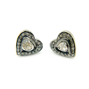DE060. Diamond and Polki Diamond Sterling Silver Heart Studs