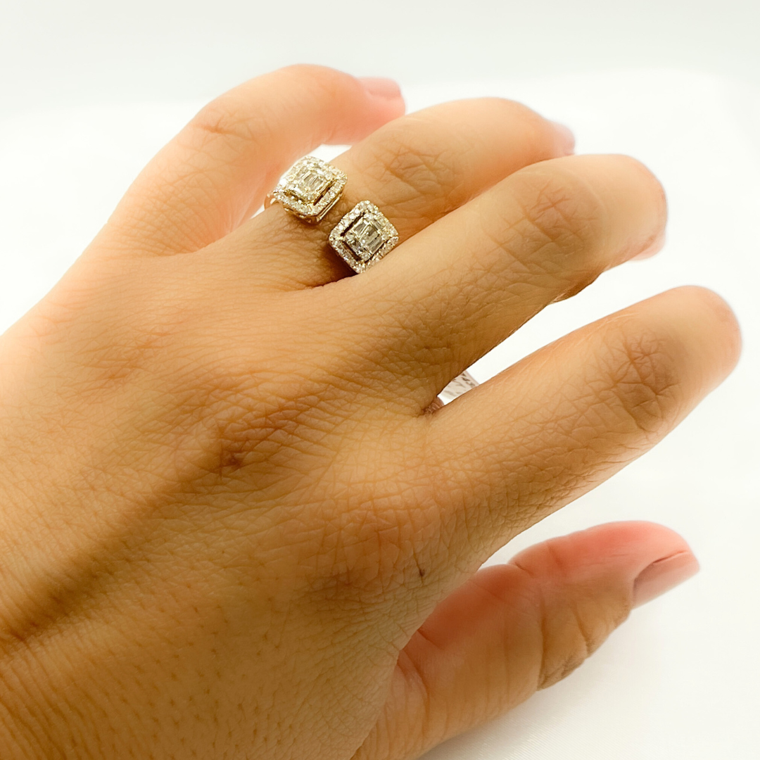 14K Solid Gold Rectangle Diamond Baguette Ring. RFI17435