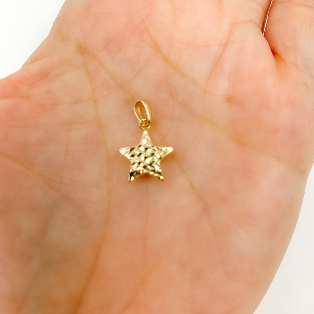 14K Solid Texture Star Charm