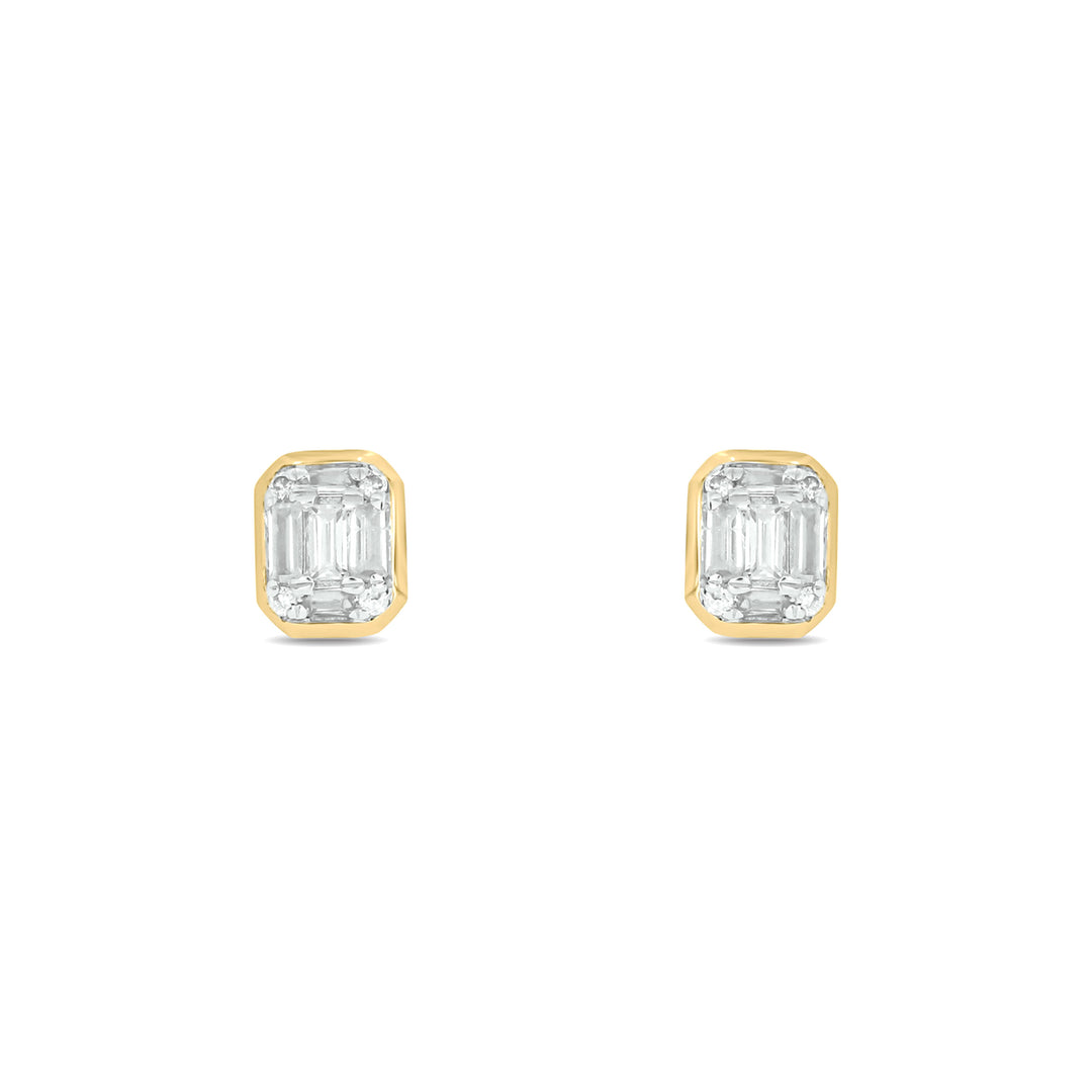 EFB52395. 14K Solid Gold Diamond Baguette Stud Earrings