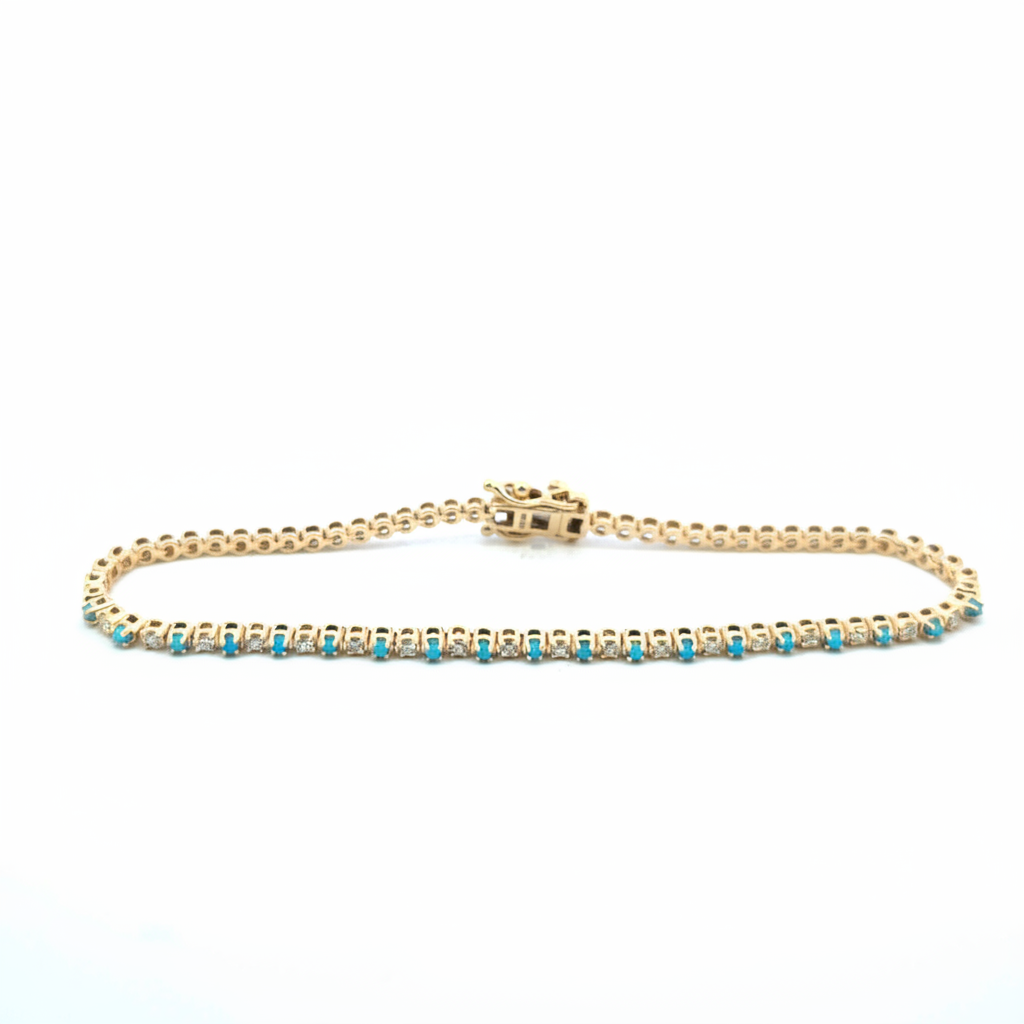 BTF65392TQ. 14k Solid Gold Diamond and Turquoise Beaded Bracelet
