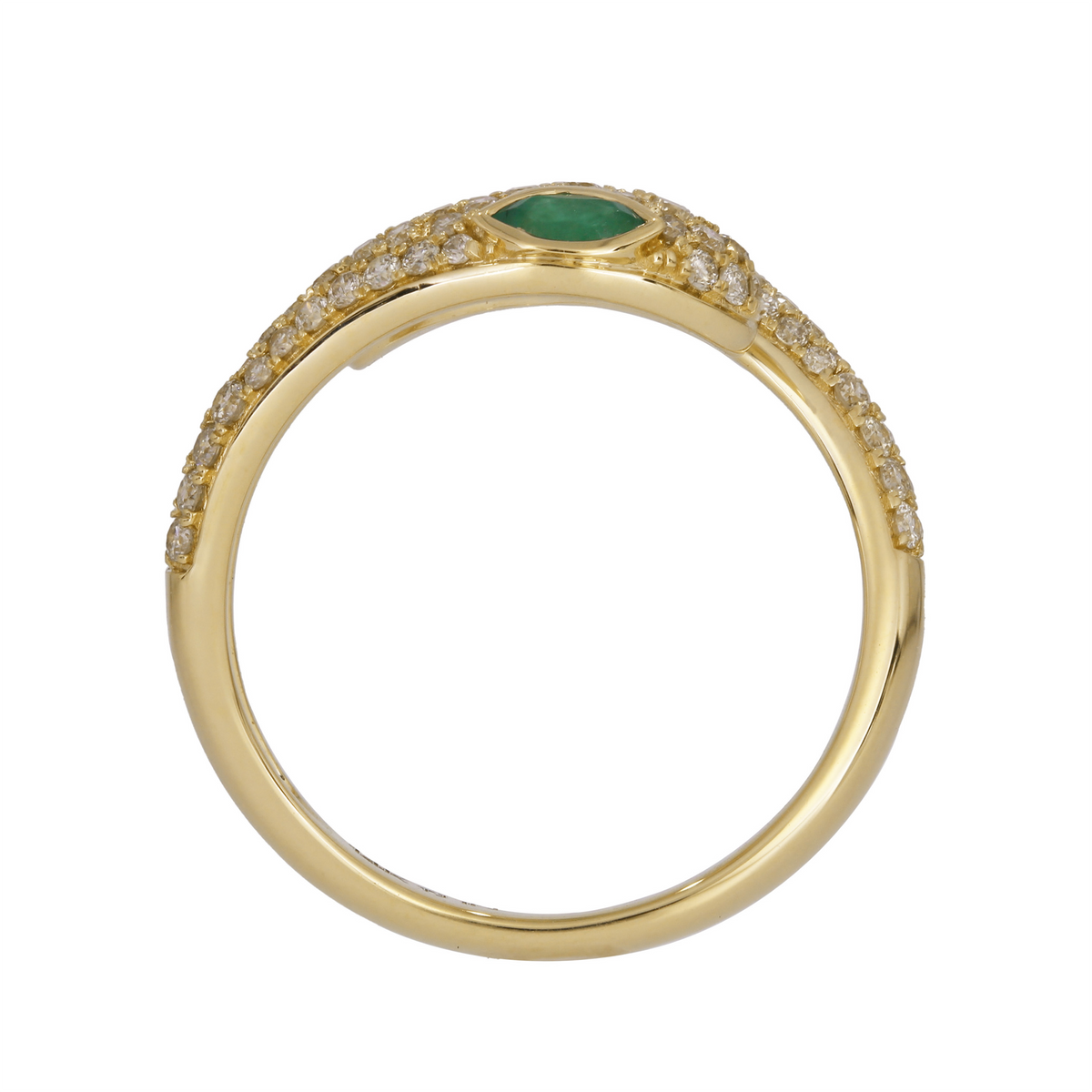 Yellow Gold Diamond and Emerald Snake Rings