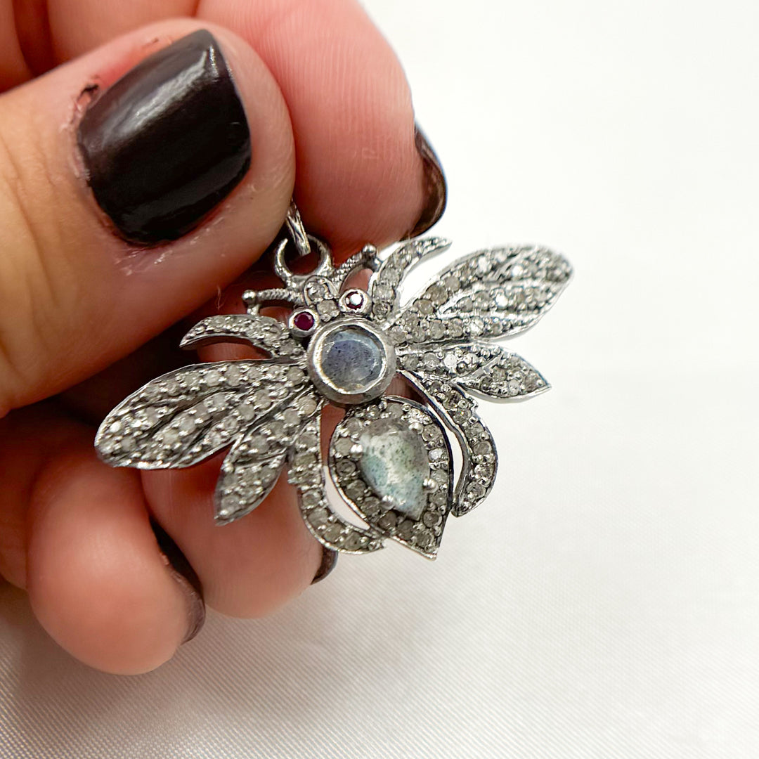 DP394. Diamond Sterling Silver Bee Pendant with Gemstone