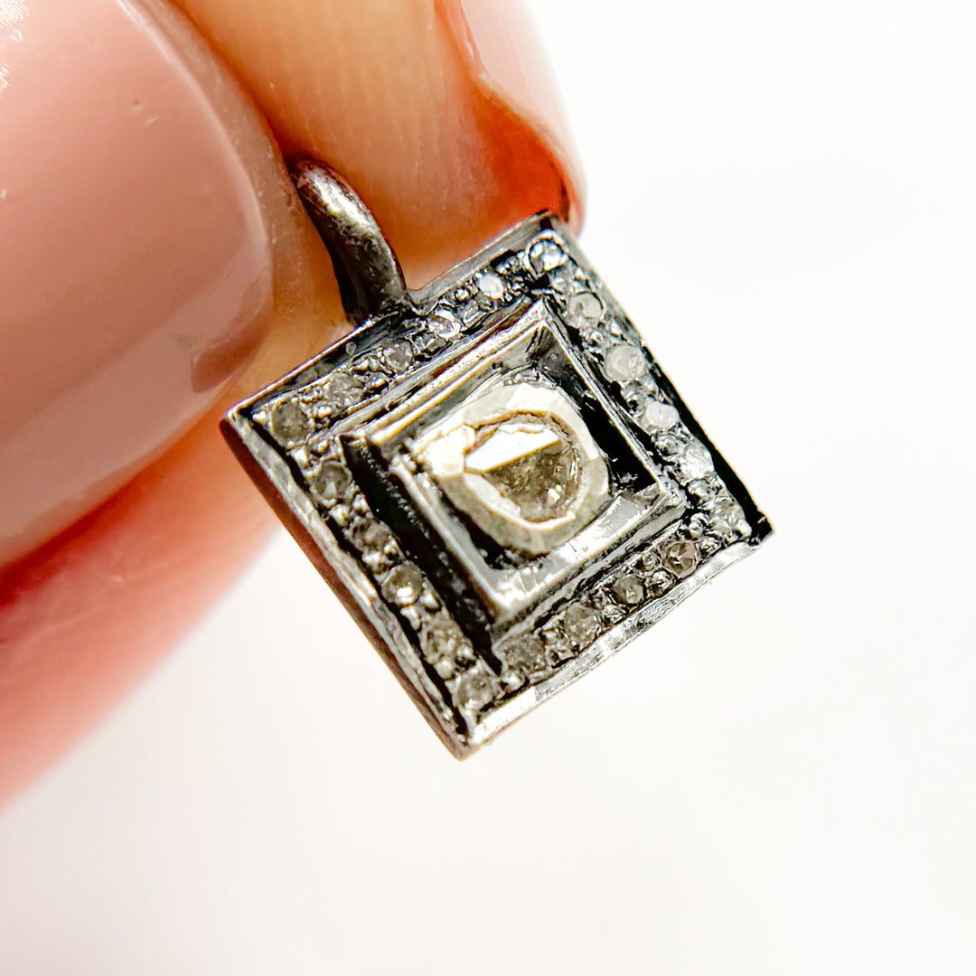 DC459. Diamond Sterling Silver Square Charm with Polki Diamond