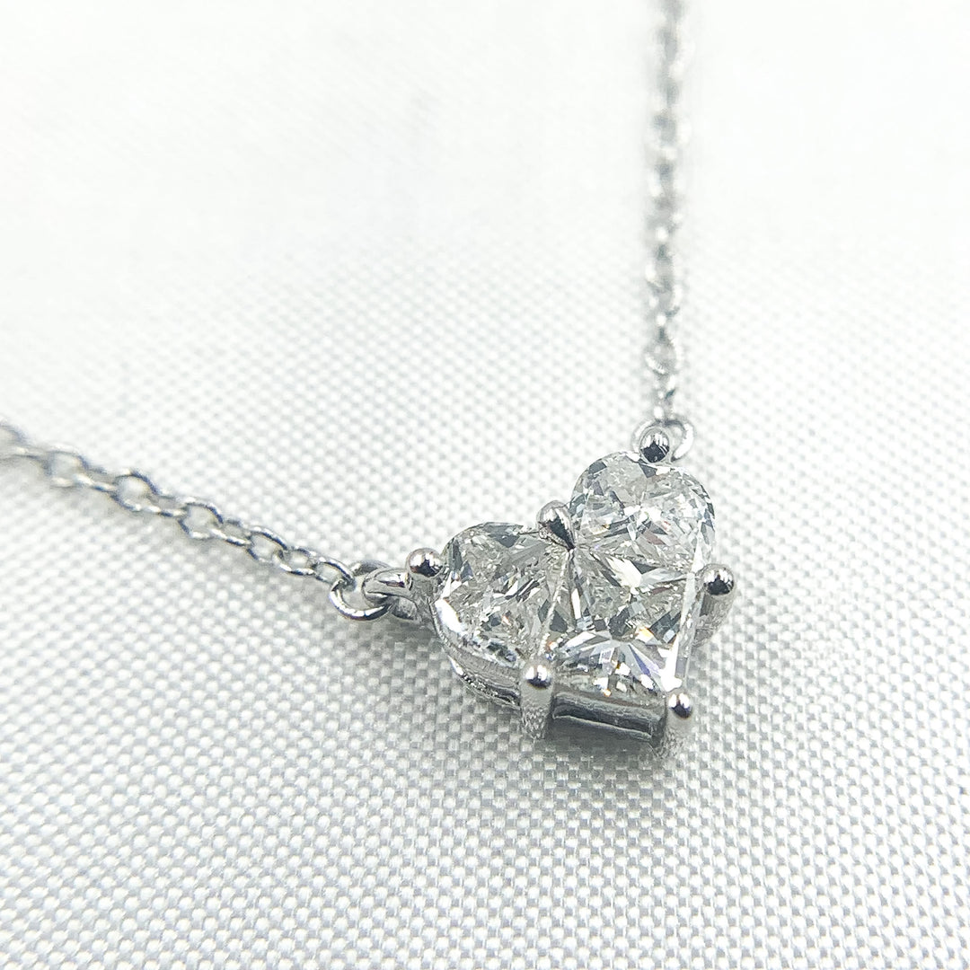 14K Solid White Gold Diamond Heart Necklace. NFJ71524