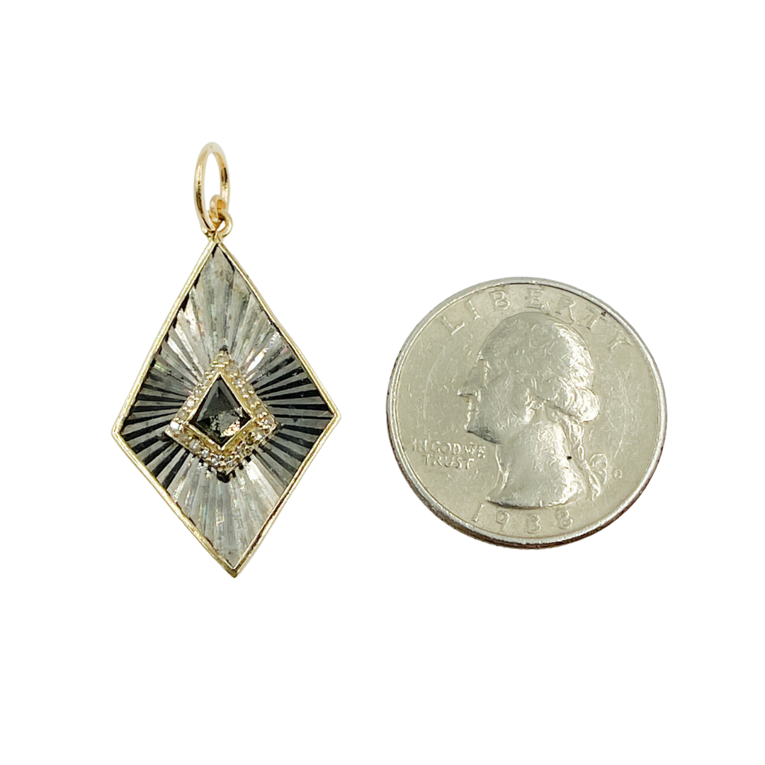 KSG23. Black Rhodium Sterling Silver With Gold and Diamond Rhomb