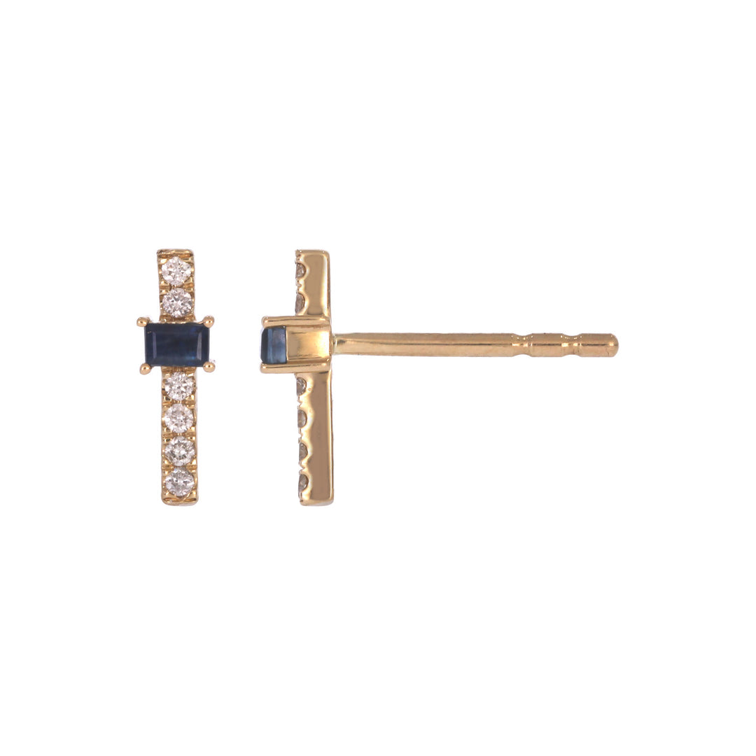 EFA54275. 14K Solid Gold Diamond and Gemstone Bar Stud Earrings
