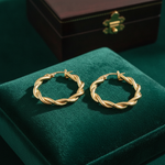 Load image into Gallery viewer, 15850003133. 14K Solid Gold Twist Double Round Hollow Hoop Earrings