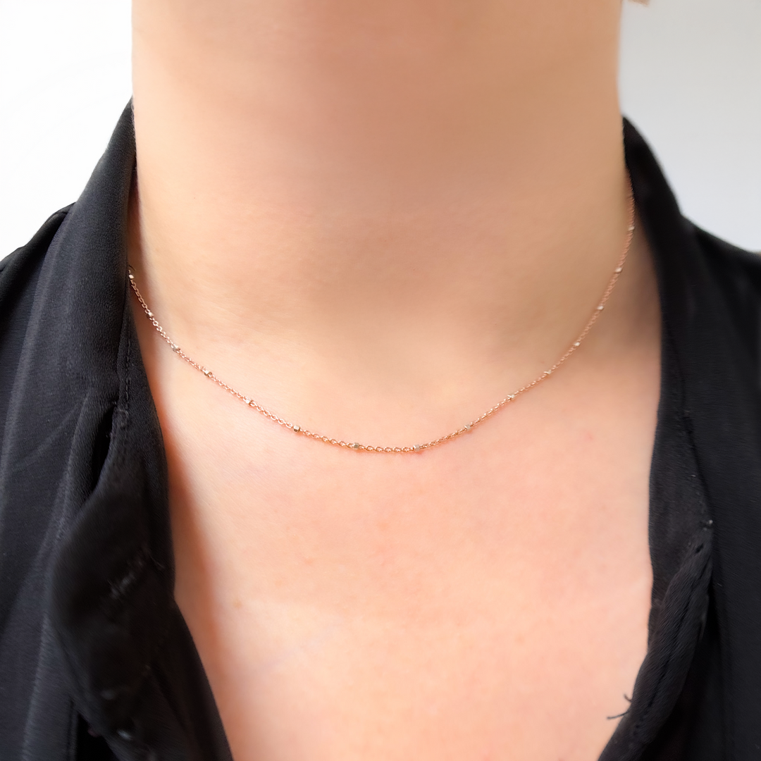 Silver Rose Satellite Chain with Silver Cubes