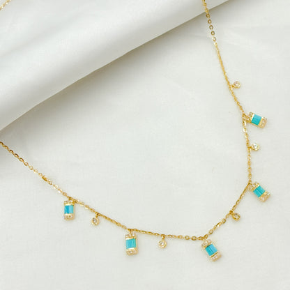 CN96316. 14K Solid Gold Gemstone and Diamond Dangle Necklace