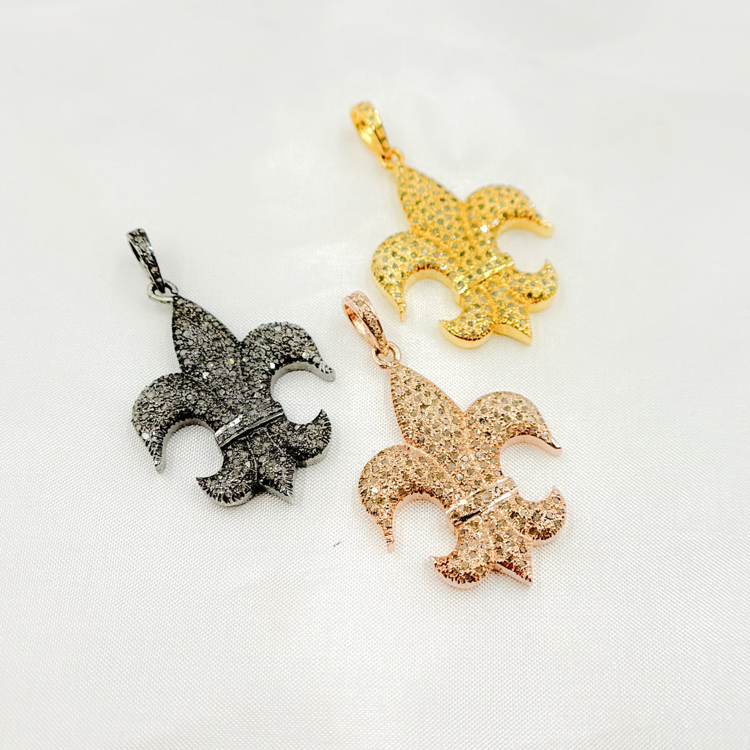 DP242. Diamond Sterling Silver Fleur De Lis Shape Pendant