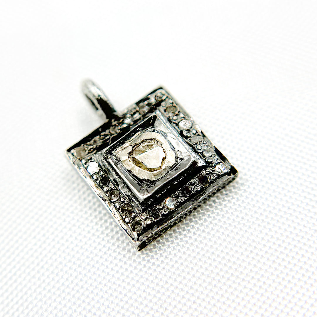 DC459. Diamond Sterling Silver Square Charm with Polki Diamond