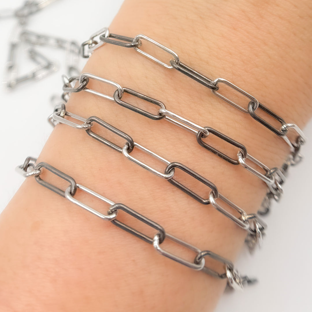 Black Rhodium Sterling Silver Smooth Paperclip Chain