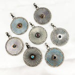 Load image into Gallery viewer, DP489A. Diamond Sterling Silver Round Enamel Pendant with Gemstone
