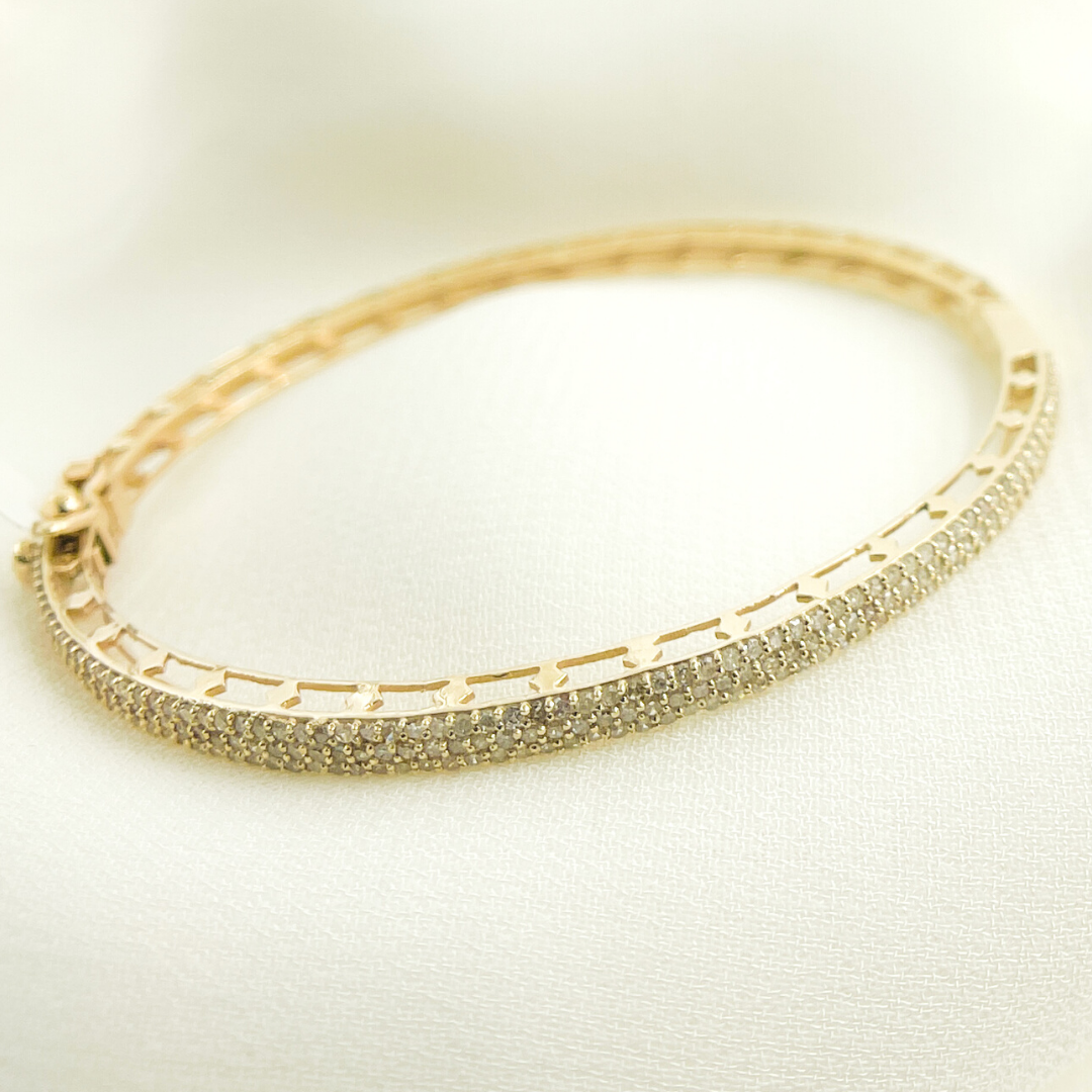 14K Solid Gold Bangle with Diamonds. KG991