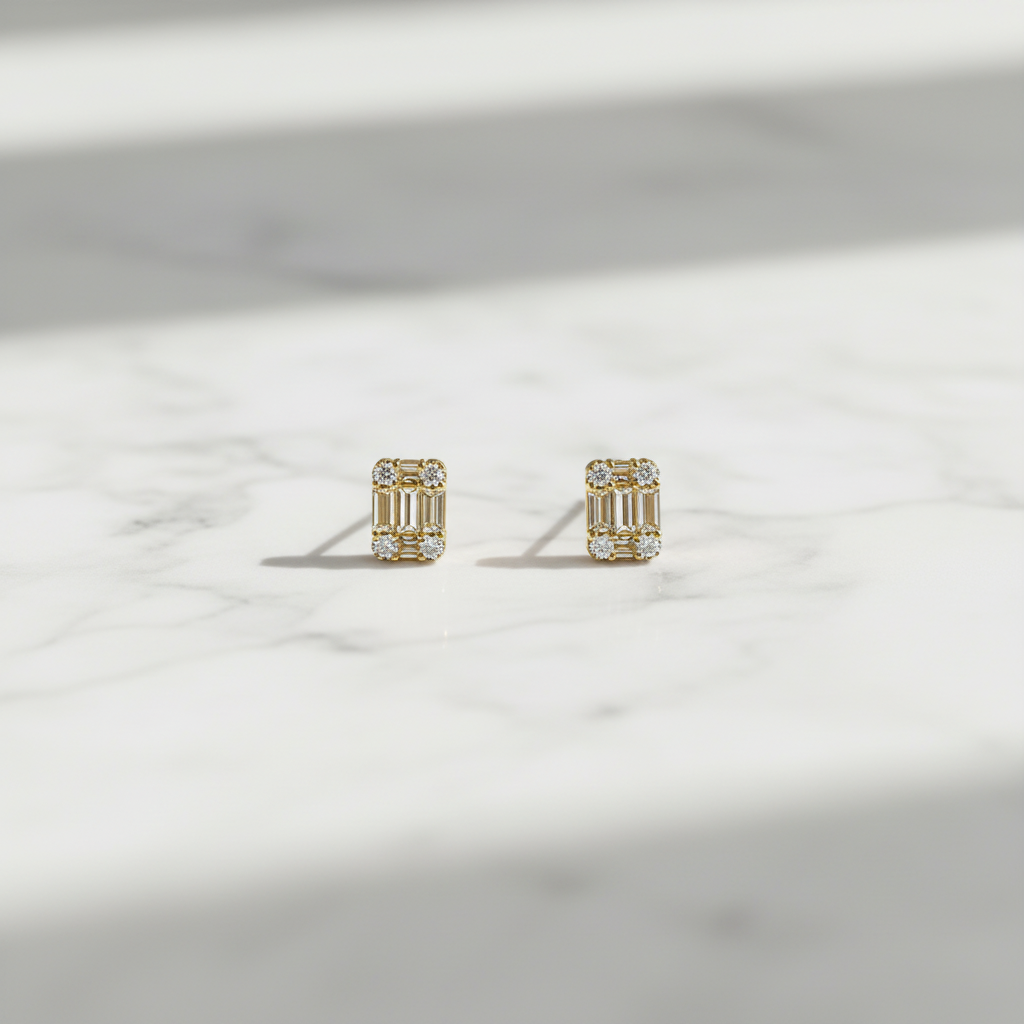 ER414694. 14K Solid Gold Diamond Baguette Stud Earrings