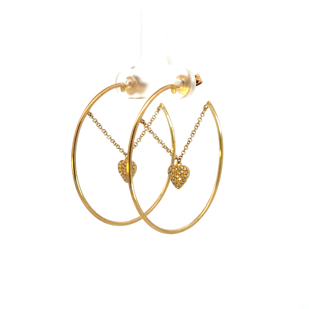 Buy 14k Solid Yellow Gold Diamond Heart Dangle Hoops Earrings