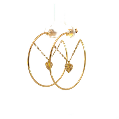 Buy 14k Solid Yellow Gold Diamond Heart Dangle Hoops Earrings