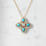 Load image into Gallery viewer, DPE00986TQ. 14K Solid Gold Diamond and Turquoise Flower Pendant