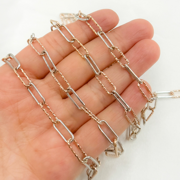 Gold Plated & Sterling Silver Smooth & Diamond Cut Paperclip Chain
