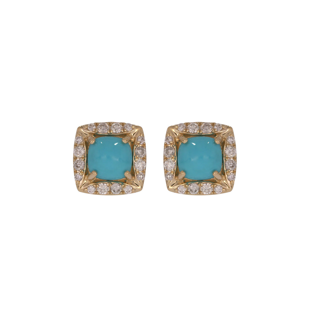 EFE54385TQ. 14K Solid Gold Diamonds and Turquoise Fancy Studs