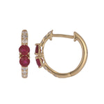 Load image into Gallery viewer, EHD57536RU. 14K Solid Yellow Gold Diamond &amp; Ruby Huggie Earrings