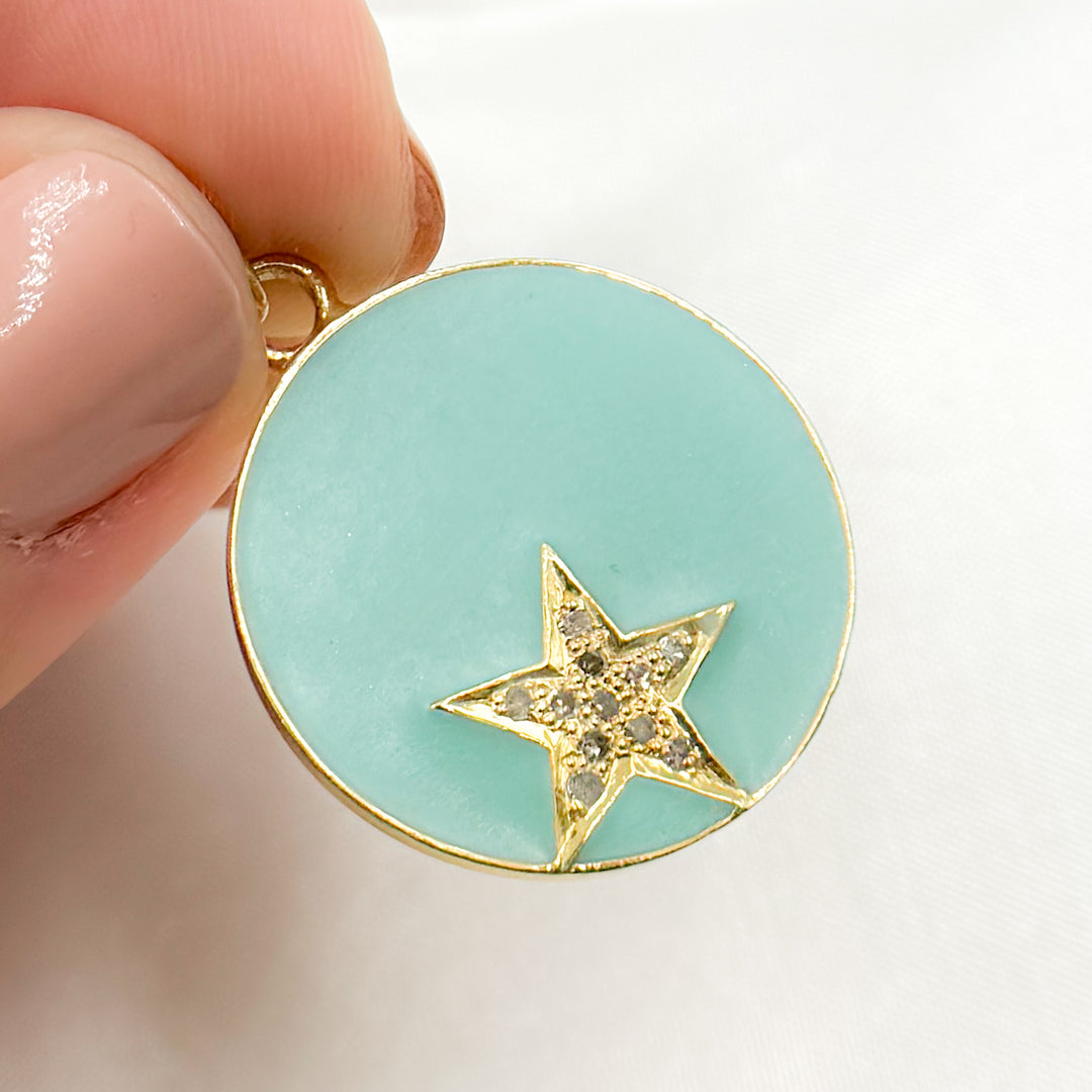 DP704A. Diamond Sterling Silver Round Star Enamel Pendant