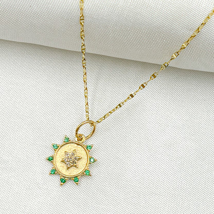 GDP442. 14K Solid Gold Diamond Circle Charm with Star