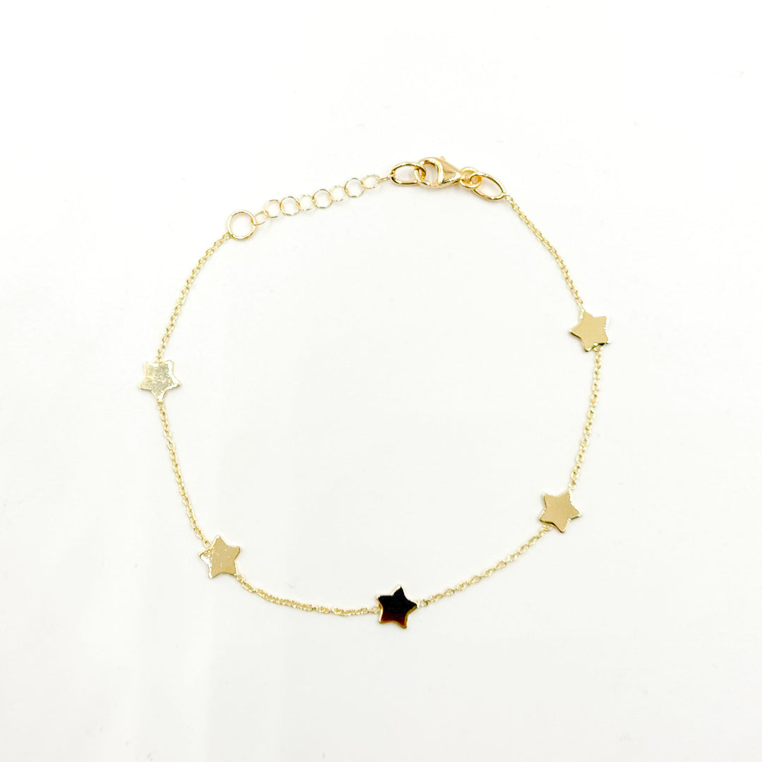 BRSET419/L. 14k Solid Yellow Gold Star Link Bracelet